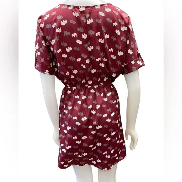 Everly  Elephant Print Burgandy Mini Dress Size Small - Picture 4 of 8